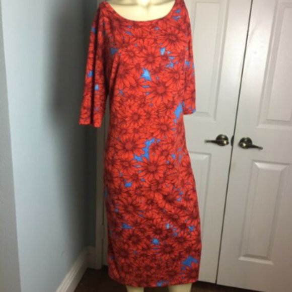 LuLaRoe Dresses & Skirts - LulaRoe Julia Dress 3XL Red/Orange Flowers w/ Blue